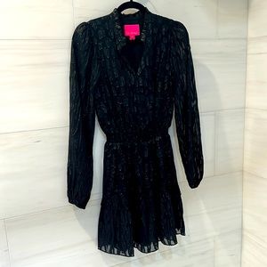 Lilly Pulitzer Long Sleeve Silk Mini Dress- black w metallic- Size 0